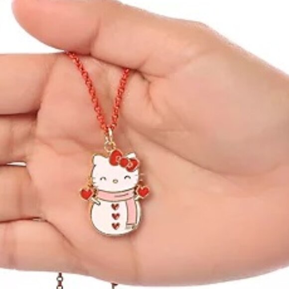 HELLO KITTY Christmas Snowman Gold-tone Multi-Color Enamel Pendant Necklace~NEW! - Picture 2 of 3